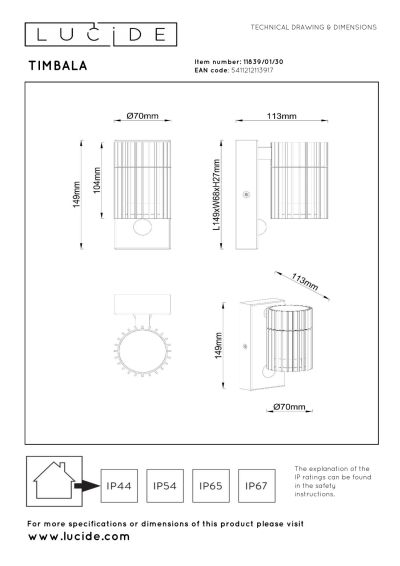 Lucide TIMBALA - Wall spotlight / Wall light Indoor/Outdoor - 1xGU10 - IP44 - Motion Day/Night Sensor - Black